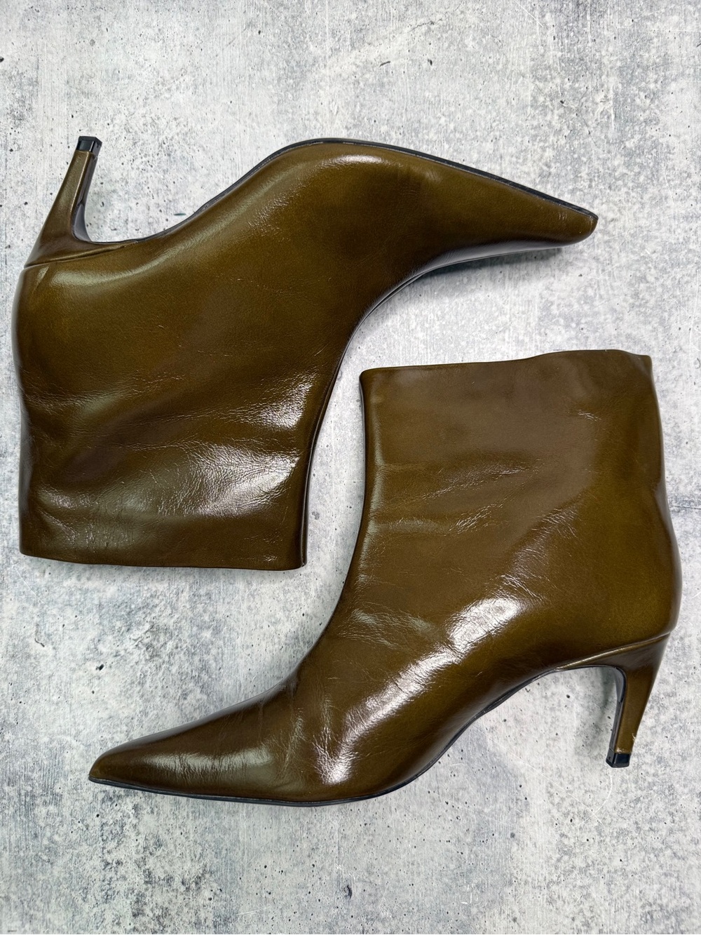 Zara Olive Green Patent Ankle Boots 39